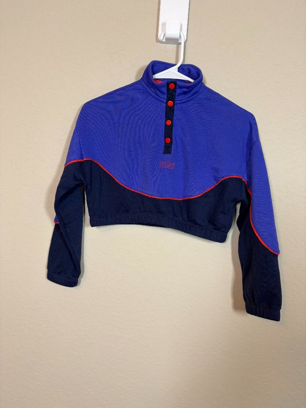 Nike Cropped Half-Snap Sweat Shirt Purple Navy Colorblock Size M